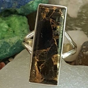 Copper Black Turquoise Ring Sterling Silver